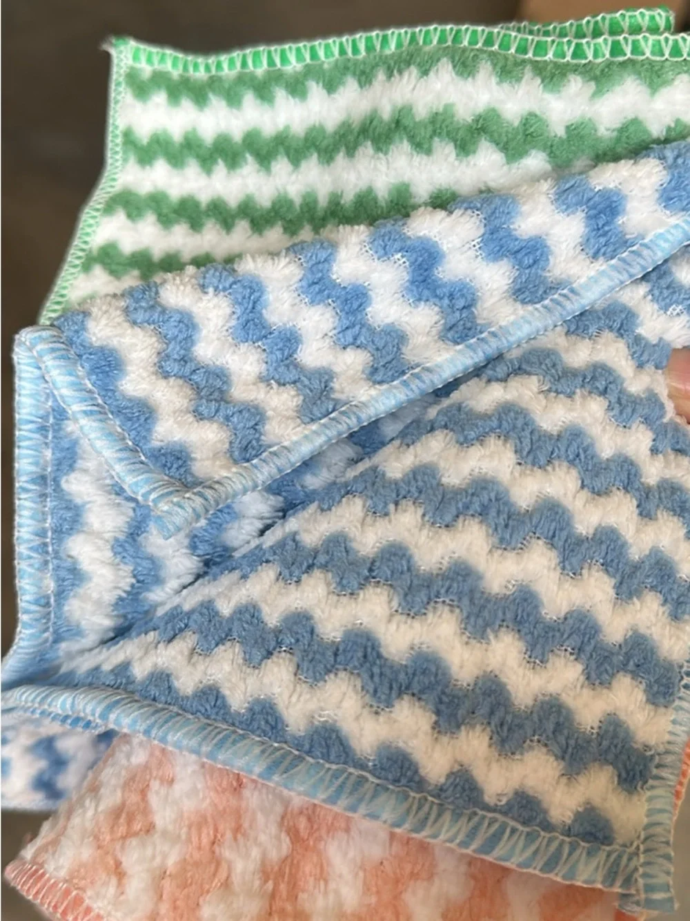 27 pcs Plush Chevron Microfiber Cleaning Cloth - Peach/Blue/Green